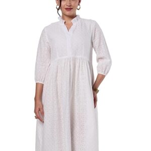 Myx Women's Schiffli Embroidery Ethnic Dress | Fit and Flare | Knee Length (Available in Plus Sizes)